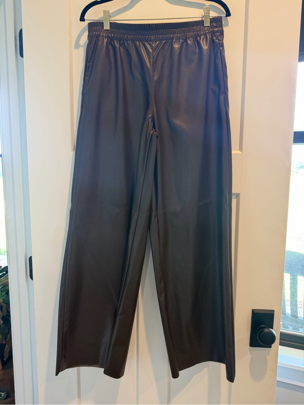 Women’s Dark Brown Faux Leather Wide-Leg Pants